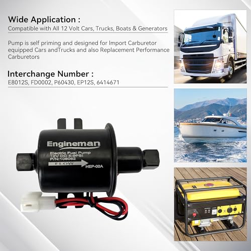 Electric Fuel Pump 12V 5-9psi HEP-02A for Electric Transfer Universal Low Pressure Gas Diesel Fuel Pump for All 12V Cars Trucks Boats Carburetor Lawn Mower - size: 5-9 PSI HEP-02A