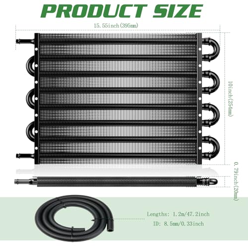 Universal 5/16" Transmission Oil Cooler Kit, Aluminium alloy 8 Pass Tube and Fin Oil Cooler Kit with Hose Mounting Kit, Black - color: Black, size: 8 Pass