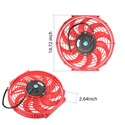 12 Inch Slim Fan Push Pull Electric Radiator Cooling Fan, Red - color: Red, size: 12'’