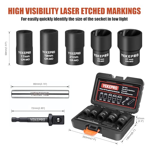 7PCS Lug Nut Removal Tool, 1/2" Drive Impact Twist Socket Set - size: 7-Piece Twist Socket Set