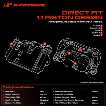 A-Premium Front Left and Right Side Disc Brake Caliper with Bracket - style: Front Driver and Passenger Side