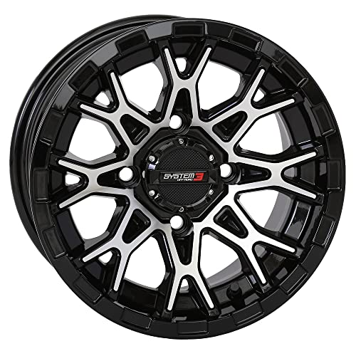 Bundle - 9 Items: System 3 ST-6 12" Wheels Black 25" Mud Lite II Tires [4x110 Bolt Pattern 10mmx1.25 Lug Kit]
