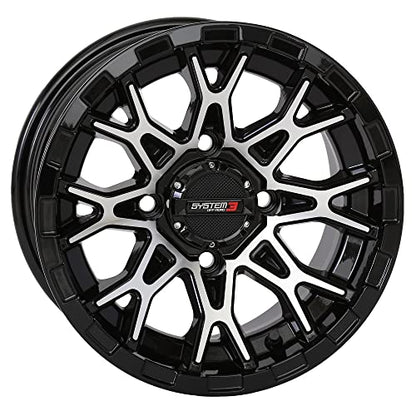 Bundle - 9 Items: System 3 ST-6 12" Wheels Black 25" Mud Lite II Tires [4x110 Bolt Pattern 10mmx1.25 Lug Kit]