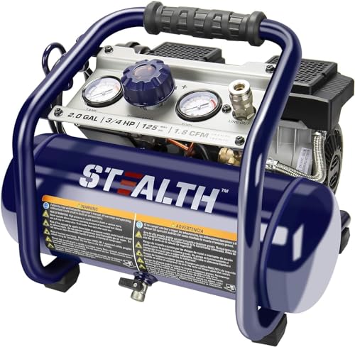Stealth Air Compressor 2 Gallon, 3/4 HP Oil-Free Compressor, Less than 60dB Ultra Quiet Electric Air Compressor,Max 125 PSI Pressure for Tire Inflation,Nailing,Home DIY Project(SAQ-1234) - style: SAQ-1234