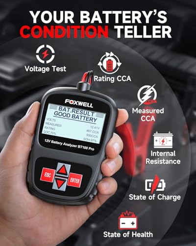 FOXWELL BT100 PRO Car Battery Tester, 12V, 100-1100 CCA Load Tester