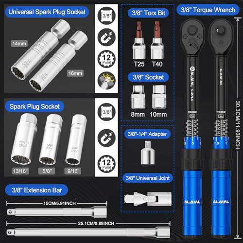 3/8" Drive Magnetic Spark Plug Socket Set, 5-45FT.LB/6.8-61Nm - size: 14PCS
