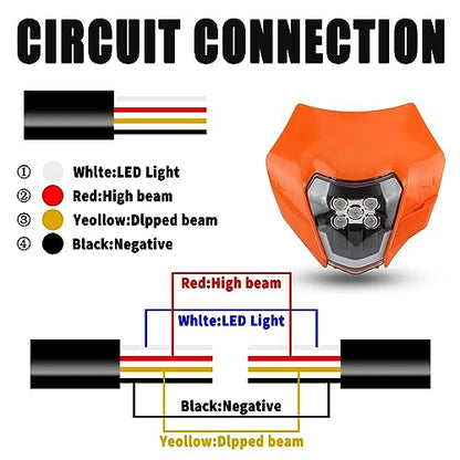 Dirt Bike LED Headlight,Universal Motorcycle Head Lamp Kit Compatible With Motocross Pit Bike Enduro ATV Supermoto 150 250 350 450 500 SX XCW EXC SXF XC SMC R 690(Orange) - color: 16-5LED Orange
