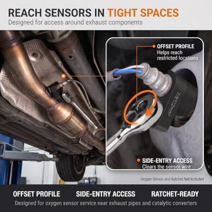 Offset Oxygen Sensor Socket 7/8-Inch 22mm, 3/8 Drive O2 Sensor Removal Tool - size: 1-Piece Offset (22mm, 3/8 in. Drive)