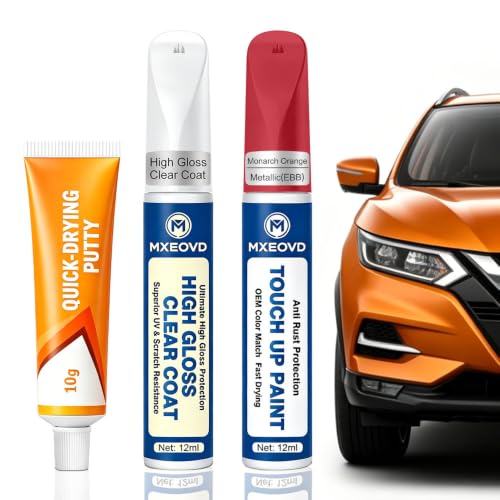 Monarch Orange Metallic (EBB) Touch Up Paint Compatible with Nissan, All in One Car Scratch Repair Kit with Primer Putty & Clear Coat, Complete Sanding Tools Set for Scratches Chips Nicks - color: Monarch Orange Metallic (EBB), size: Nissan