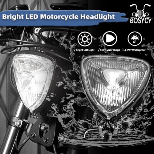Motorcycle Headlight, Custom Triangle Headlamp, Upgraded Bikes' Front Light Universal Fit Chopper Bobber Cafe Racer Harley Springers Triumph - Bottom Mount Black Housing Clear Lens - size: Triangle balck