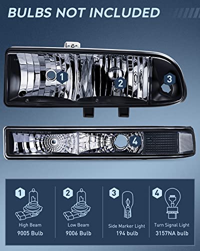 Nilight Headlight Assembly for 1998 1999 2000 2001 2002 2003 2004 2005 Chevy Blazer Headlights 1998-2004 Chevrolet S10 Pickup Replacement Headlamp Housing Bumper Lights - color: Black Housing + Clear Reflector