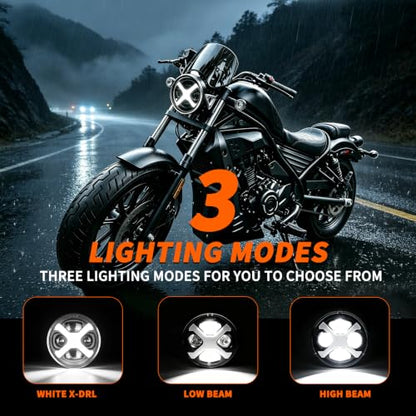 5-3/4" Motorcycle Headlight with X-style DRL for Dyna Sportster Softail - color: White X-Style DRL