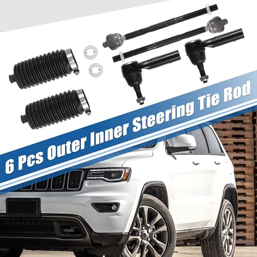 X AUTOHAUX 6 Pcs Front Inner Outer Tie Rod Ends W/Boots Suspension Steering Tie Rod End for Jeep Commander 2006-2010 for Jeep Grand Cherokee 2005-2010 Drag Link