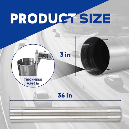 Universal T304 stainless steel Exhaust Pipe flared Tube-36" 3 Feet Length 3" ID,Muffler Replacement Pipe - size: 3"X36"