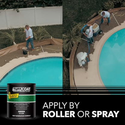 Tuff Coat Medium Texture Rubberized Non-Skid Deck Coating – Textured Non-Slip Safety Surface for Pool Decks, Docks, Boat Ramps, Patios, Walkways & High-Traffic Areas (UT-208 Green 5-gallon) - color: Green, size: 640 Fl Oz (Pack of 1)