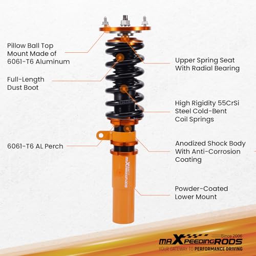 maXpeedingrods Coilovers for BMW 5 Series E60 2004-2010 Sedan AWD, Height Adjustable Full Coilovers Suspension Kit, Preset Damping Shock Absorber Struts, Lowering Kit Gold - size: E60 AWD 2004-2010