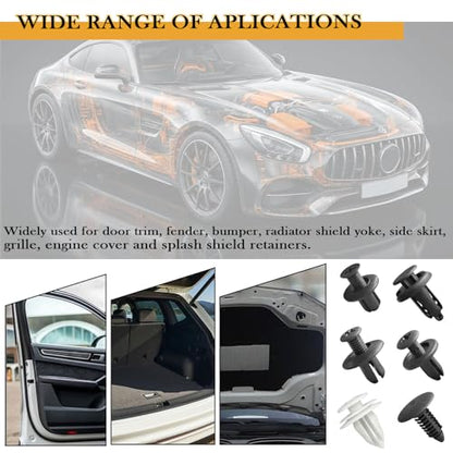 100PCS Universal Car Bumper Clips, Plastic Push Pin Rivets Set with Storage Box, 6 Most Popular Sizes with 5 Fastener Removers, Fits Most Car Models, Ideal for Body Fixing & Replacement