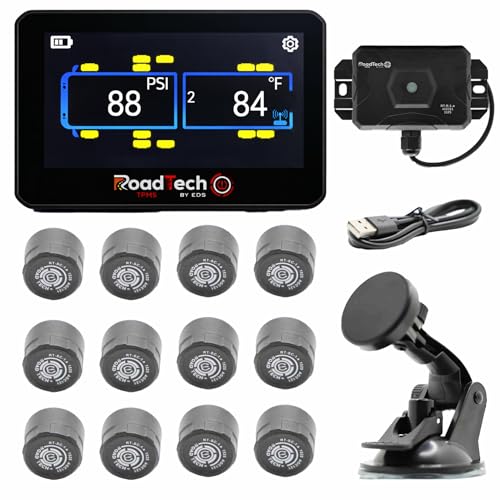 RoadTech TPMS Kit 12 Cap Sensors - Tire Pressure Monitoring System for RVs, Trailers & Tow Vehicles, Real-Time Pressure & Temperature Alerts, Easy Install, Color Display - size: 12 Sensors, style: Cap