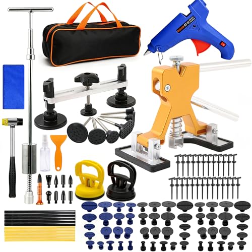 Car Dent Puller Kit, 142 PCS Paintless Dent Removal Kit with T-bar Dent Puller, Bridge Puller, Dent Lifter, Suction Cup Puller. Dent Remover Tool for Car Dents, Hail Damage, Door Ding Repair