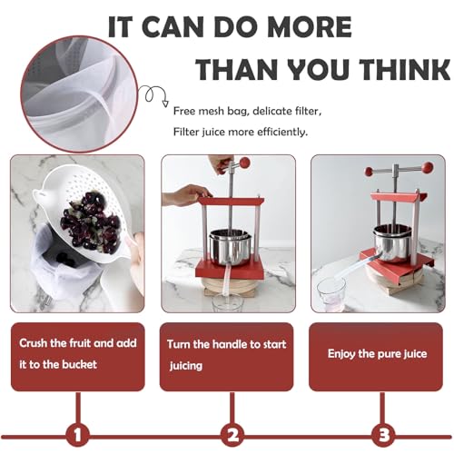 SQUEEZE master Cheese Tincture Herb Fruit Wine Manual Press -1.6Gallon/ 6 Litre-Power Ball Handle-Stainless Steel & Iron for Juice,Cider,Wine,Olive Oil - color: Red, size: 1.6Gallon