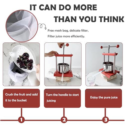 SQUEEZE master Cheese Tincture Herb Fruit Wine Manual Press -1.6Gallon/ 6 Litre-Power Ball Handle-Stainless Steel & Iron for Juice,Cider,Wine,Olive Oil - color: Red, size: 1.6Gallon