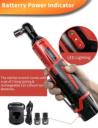 AOBEN Cordless Electric Ratchet Wrench Set, 3/8" 12V Power Ratchet Tool Kit With 2 Packs 2000mAh Lithium-Ion Battery And Charger - color: Brick Red