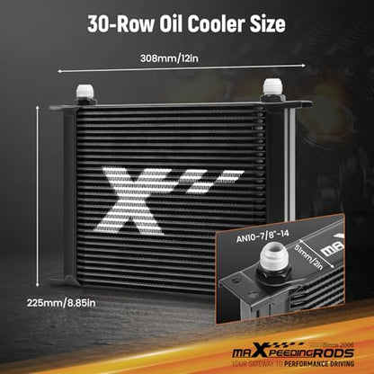 maXpeedingrods 30 Row Oil Cooler Kit, 10AN Stacked Plate Transmission Engine Cooler Universal Suitable for Cars, Aluminum British style