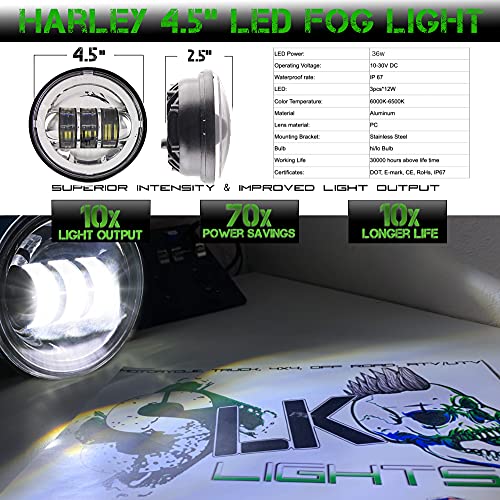 7 Inch LED Headlight with 4.5 Inch LED Passing Lights Kit for Harley-Davidson Touring, Road King, Street Glide, Electra Glide, Heritage Softail, Fat Boy, Softail Slim & Deluxe, DOT Approved (Chrome)