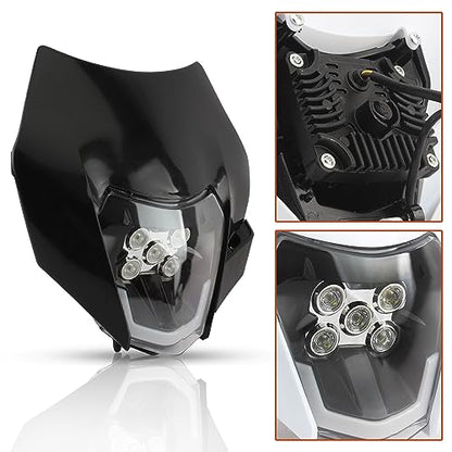 Dirt Bike LED Headlight,Universal Motorcycle Head Lamp Kit Compatible With Motocross Pit Bike Enduro ATV Supermoto 150 250 350 450 500 SX XCW EXC SXF XC SMC R 690(Black) - color: 16-5LED Black
