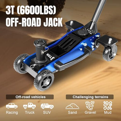 Jack Boss 3 Ton Off Road Jack with Big Wheels, Dual Pumps Hydraulic Lift, Heavy Duty Off Road for Trucks and SUV, Off-Road Vehicle Jack - color: Blue and Black, size: 3 Ton Off Road