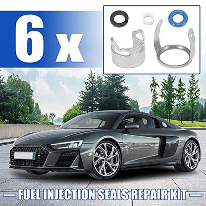 X AUTOHAUX 6 Set Fuel Injection Valve Seals Repair O Ring Kit for Audi A4 A6 A8 Q7 R8 2.8L 3.2L V6 V8 for VW Touareg Replace 06E998907G 6E998907G