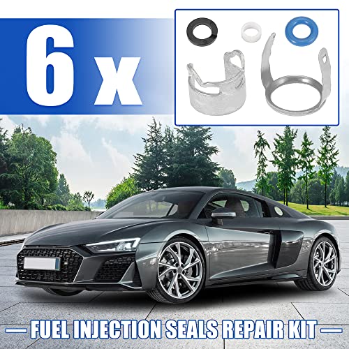 X AUTOHAUX 6 Set Fuel Injection Valve Seals Repair O Ring Kit for Audi A4 A6 A8 Q7 R8 2.8L 3.2L V6 V8 for VW Touareg Replace 06E998907G 6E998907G