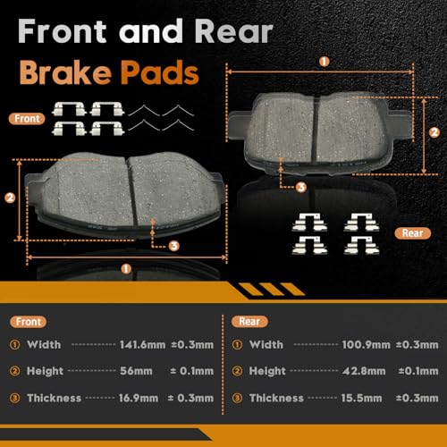 BETTHAND Front And Rear Brake Pads And Rotors Compatible With Honda - size: 96795*2+980032*2+D914-7795+D865-7740