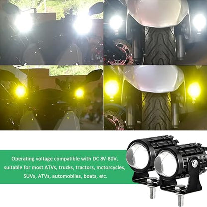 2 PCS Motorcycle LED Driving Fog Lights, 12W 12-80V White/Amber Motorcycle Spotlights with 2 ON-ON-OFF Switches, Waterproof Auxiliary Headlight for Cars Trucks Motorcycles