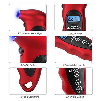 Digital Tire Pressure Gauge 150 PSI 4 Settings with Backlight LCD Tire Gauge for Cars, Motorcycles and Bikes with Non-Slip Grip, 2 Pack