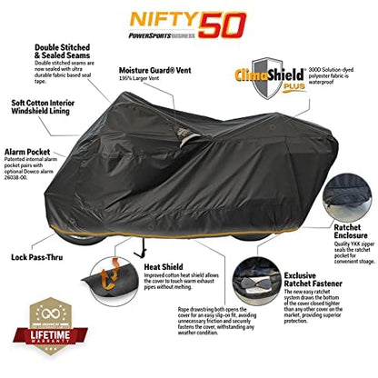 Dowco WeatherAll Plus Motorcycle Cover, Ratchet Attachment, Black, Waterproof, XXL [52005-02]Professional Grade. - size: XXL