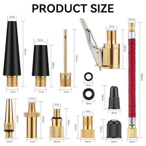 DDJ Bicycle Presta Schrader Valve Adapter, Brass DV AV SV Converter, Air Chuck Quick Connect, Inflation Needle, Air Pump Needle Set Suitable for All Bicycles, Sports Balls and Inflatable Equipment