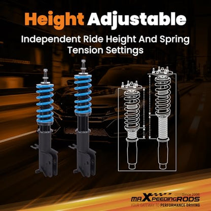 maXpeedingrods Coilover for Pontiac GTO 2004-2006, for Holden Monaro 2002-2006, 24 Levels Damper Adjustable Coilovers Suspension Kit Strut, Height Adjustable T6 Upgraded Lowering Kits Blue