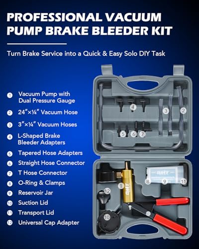 OMT One-Man Brake Bleeding Kit with Hand Vacuum Pump and Dial Gauge, Gray - color: Gray