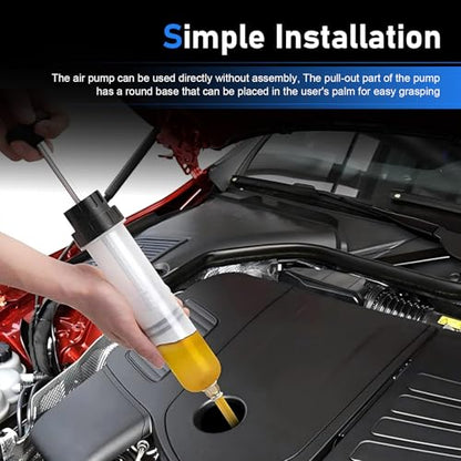 Automotive Fluid Extractor Pump, 200cc Manual Extraction Oil Syringe with 2 Hoses, Auto Oil Change Syringe Pump, Universal for Power Steering Transmission Gear Oil & Brake Fluid Transfers