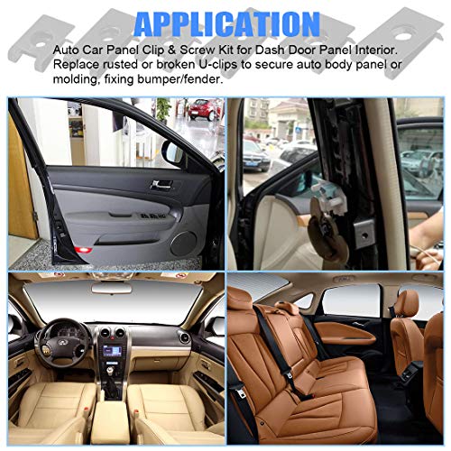 Glarks 225Pcs U Nut Assortment Kit, 6 Size Black Auto Car U Clips for Dash Door Panel Interior