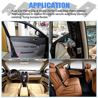 Glarks 225Pcs U Nut Assortment Kit, 6 Size Black Auto Car U Clips for Dash Door Panel Interior