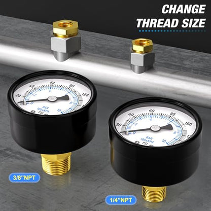 MEANLIN MEASURE 0-150Psi 2" DIAL FACE 1/8" NPT Well Pump Pressure Gauge, with 1/4" NPT and 3/8" NPT Hex Bushing, 3-2-3% Accuracy, Center Back Mount - color: 1/8"NPT Back Mount, size: 0-150Psi