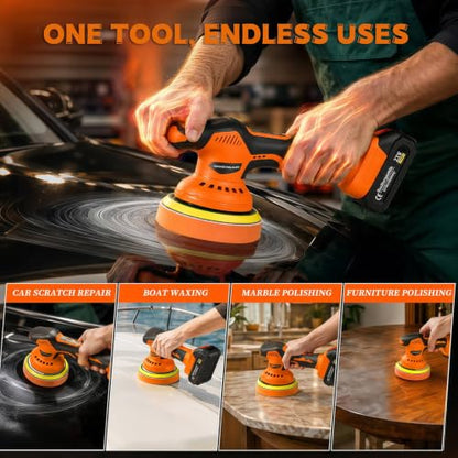 AUXKO DA Car Polisher Kit, Cordless Buffer with 3x21V 2000mAh Batteries