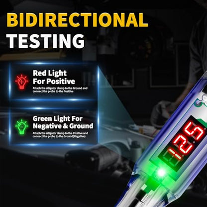 Test Light Automotive 3-120V DC LED Digital Circuit Tester with Voltage Display, Auto Bidirectional Voltage Tester, Electric Test Probe Pen for Car Battery Polarity Continuity Fuses