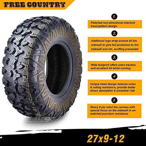Free Country Set 2 Premium ATV/UTV Tires 27x9-12 27x9x12 8PR w/Scuff Guard - size: 27X9-12
