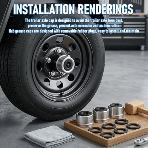 2pcs 2.72" Trailer Axle Wheel Hub Dust Caps, Bearing Center Replacement Trailer Cup,Trailer Hub Grease Cap with 4 Rubber Plugs Fit for Most 7000 to 8000 Ib Axles Dexter EZ Lube - color: 2PCS 2.72"