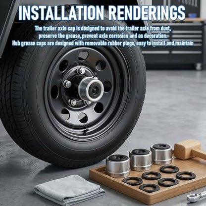 2pcs 2.72" Trailer Axle Wheel Hub Dust Caps, Bearing Center Replacement Trailer Cup,Trailer Hub Grease Cap with 4 Rubber Plugs Fit for Most 7000 to 8000 Ib Axles Dexter EZ Lube - color: 2PCS 2.72"