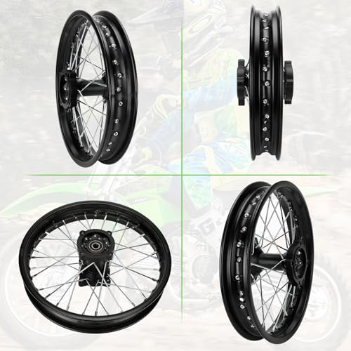 1.85x14 Rear Wheel Rim and 12mm Bearings Strip Kit fit 90/100-14 3.00-14 14 Inch Dirt Pit Bike Tire KLX125 KX85 TTR125 YZ80 RM80 Taotao DB17 SR150 DR90 Apollo 125 Motorcycle Parts (15mm Axle)