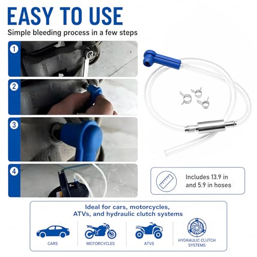 Brake Bleeder Kit, One Way Check Valve Brake Fluid Hose Hydraulic Bleeding Tool with Clamps, Heavy Duty Tube Bleeding Tool Kit for Car Motorcycle Clutch, Car Accessories (Blue) - color: Blue